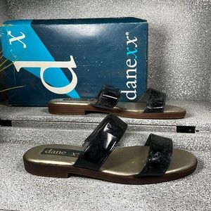 Vintage 90’s danexx Vegan Black Leather Slides Sandals Size 9
